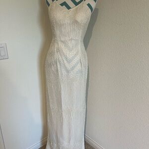 Vintage Cache long ivory beaded gown, backless, size small